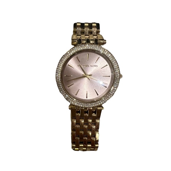 Michael Kors gold watch with diamonds around with light pink face - Picture 1 of 11